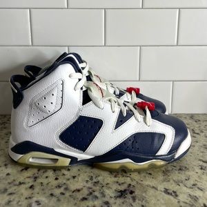Nike Air Jordan 6 Retro Olympic White Navy Blue Size 7Y Grade School 384665-130